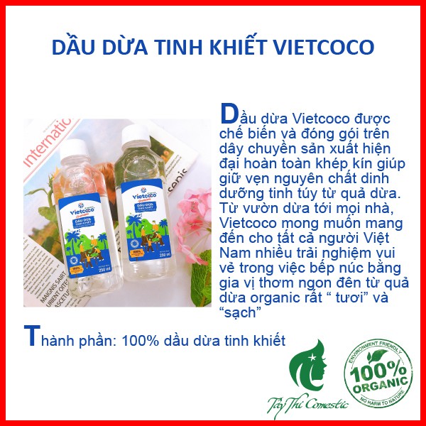 Dầu Dừa Tinh Khiết Vietcoco Chai 250ml Mẫu Mới