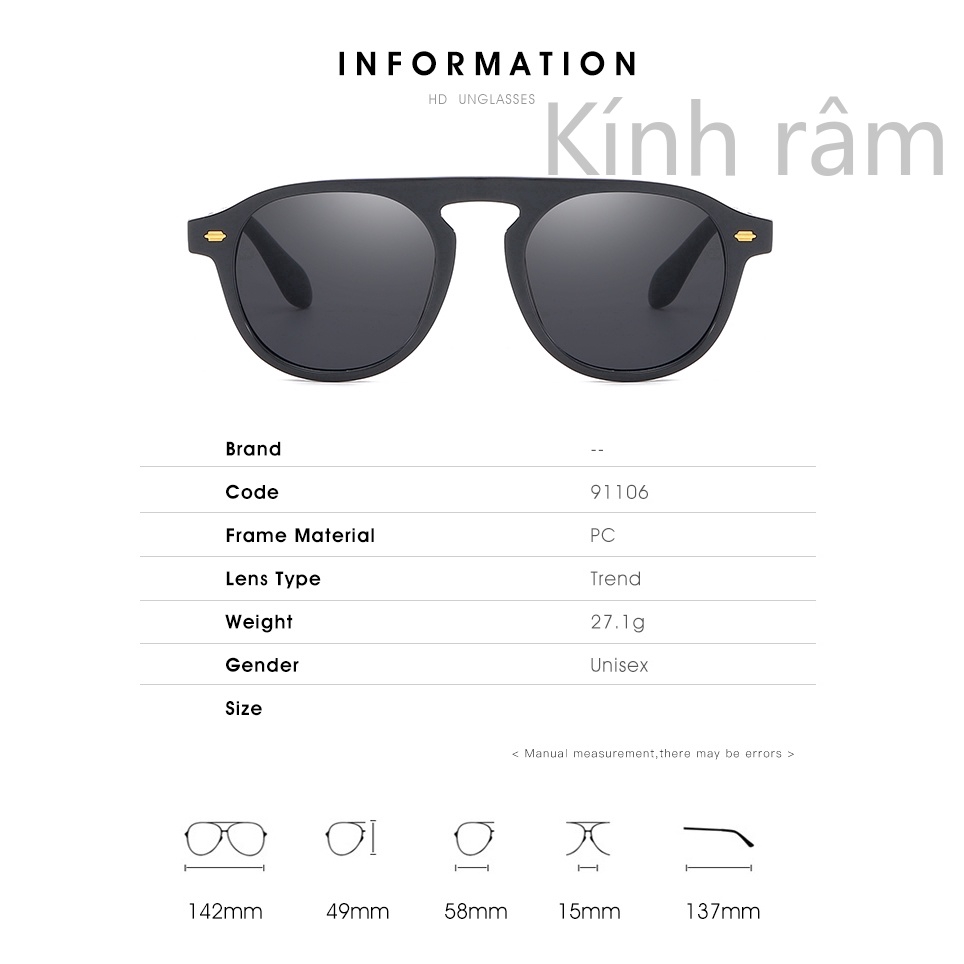 Kính mát tròng trong suốt phong cách cổ điển dành cho cả nam và nữ