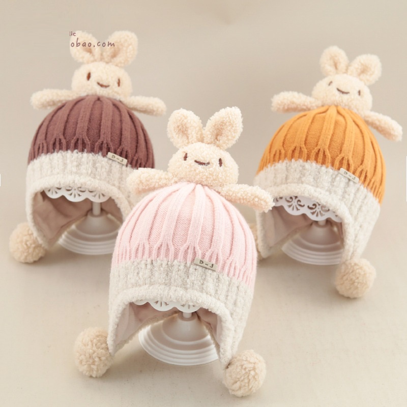 Mũ Len Cho Bé Trai Bé Gái 1-4 Tuổi Thỏ Gân Tăm M51