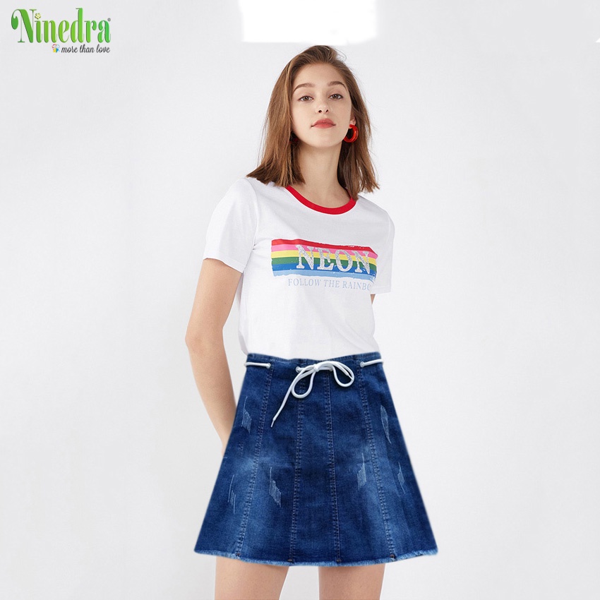 Chân váy jean chữ A co giãn kèm dây lưng