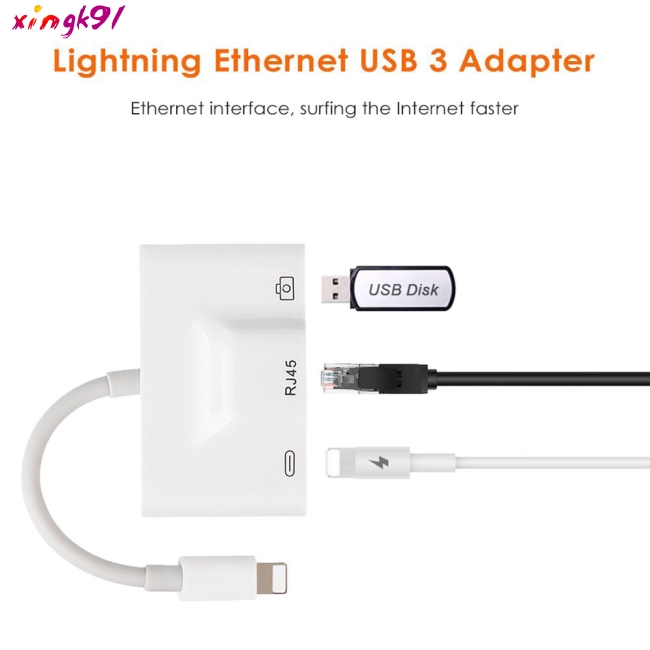 Lightning to RJ45 Ethernet Adapter LAN Wired Network Cable USB Camera Reader Adapter with Charing