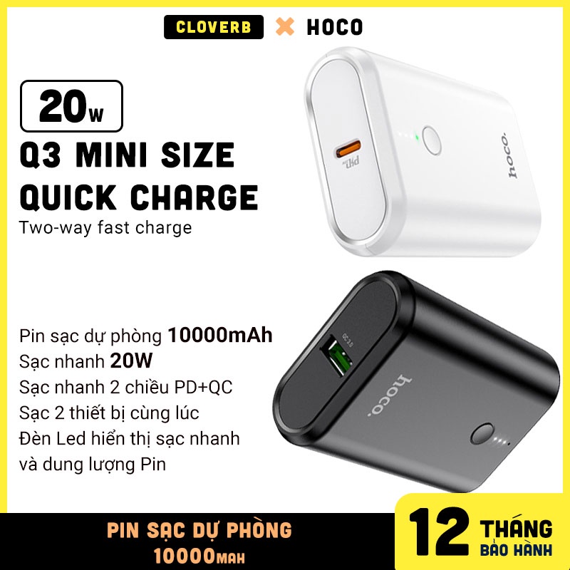 Pin Dự Phòng 10000mAh HOCO Q3 Mini Size Quick Charge 20W, Sạc Nhanh Hai Chiều PD+QC, Đèn Led Hiển Thị Dung Lượng Pin