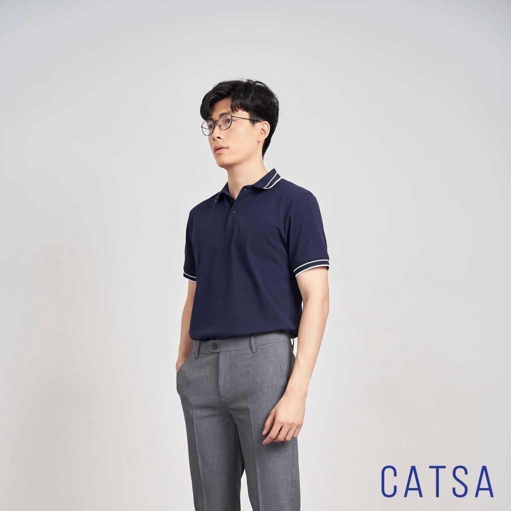 Áo thun polo nam xanh đen cổ bo Cotton mềm mại, thoáng khí CATSA ATP278