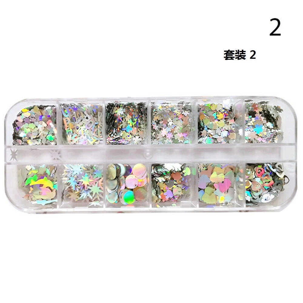 Hộp 12 Ngăn Sequin Lấp Lánh Trang Trí Móng Tay