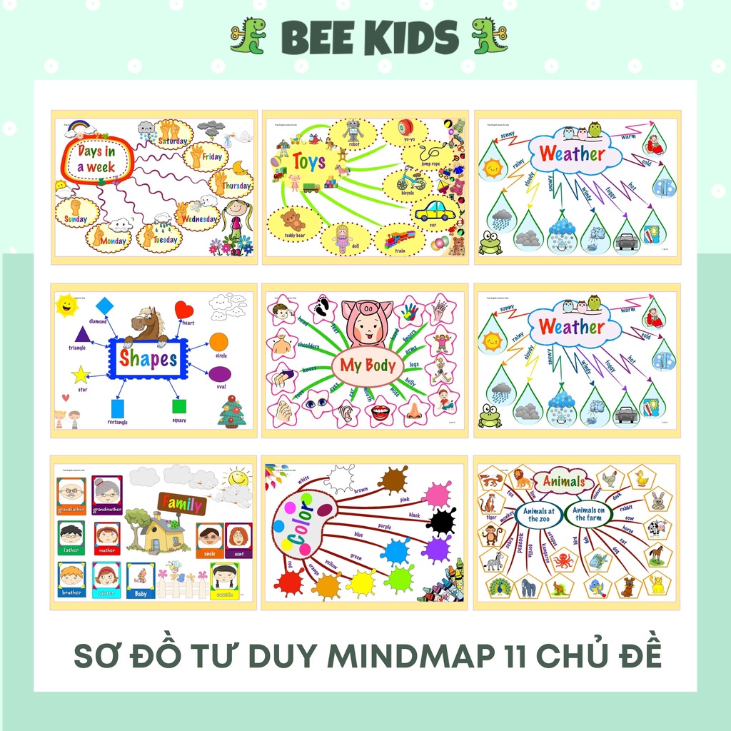 Học Liệu Sơ Đồ Tư Duy Tiếng Anh Ép Plastic- 11 Chủ Đề- Mindmap - Cán Bóng Hình Ảnh Đẹp