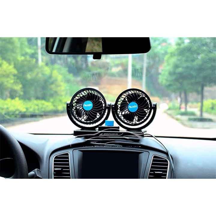 Quạt máy đôi mini 12v dùng tẩu sạc xoay 360 tiện ích trên ô tô, xe hơi cao cấp