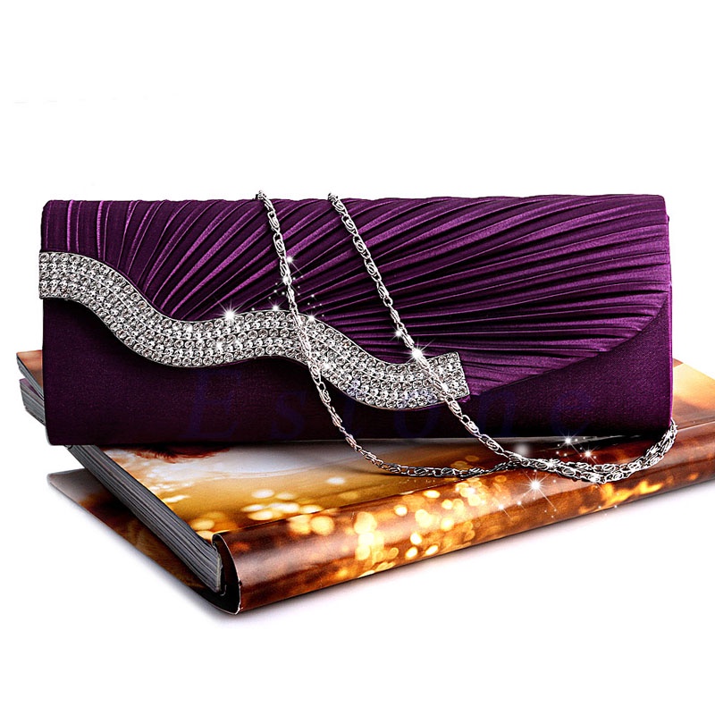 Seng Diamante Túi Xách Satin Xếp Ly Pha Lê Sang Trọng Cho Tiệc Cưới