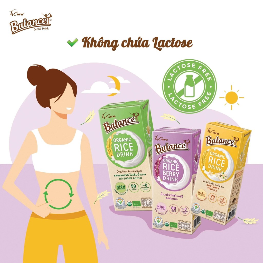 Sữa gạo hữu cơ không đường Thái Lan 4Care Balance Organic 180ml (lốc 3 hộp)