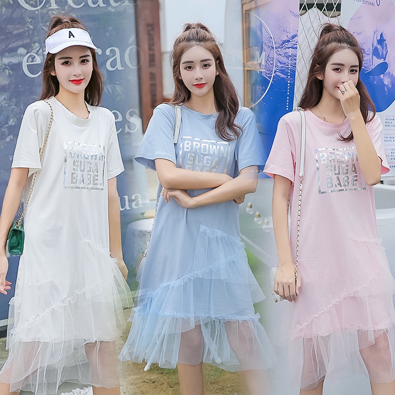 Đầm Dài Tay Ngắn Phối Lưới Mỏng Thời Trang Mùa Hè Chất Lượng Cao Cho Nữ Sinh