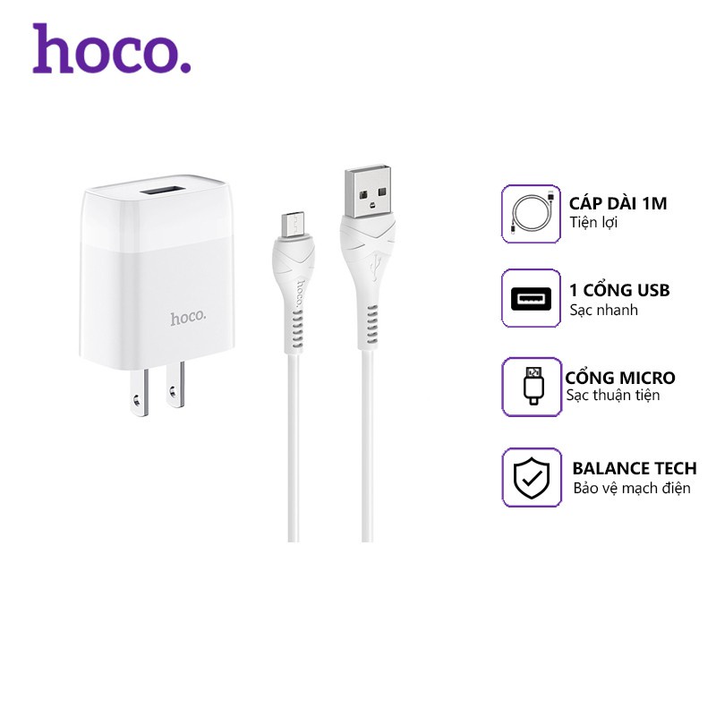 Bộ Cóc Sạc Nhanh Hoco C72 2.1A Cổng Micro Có Dây