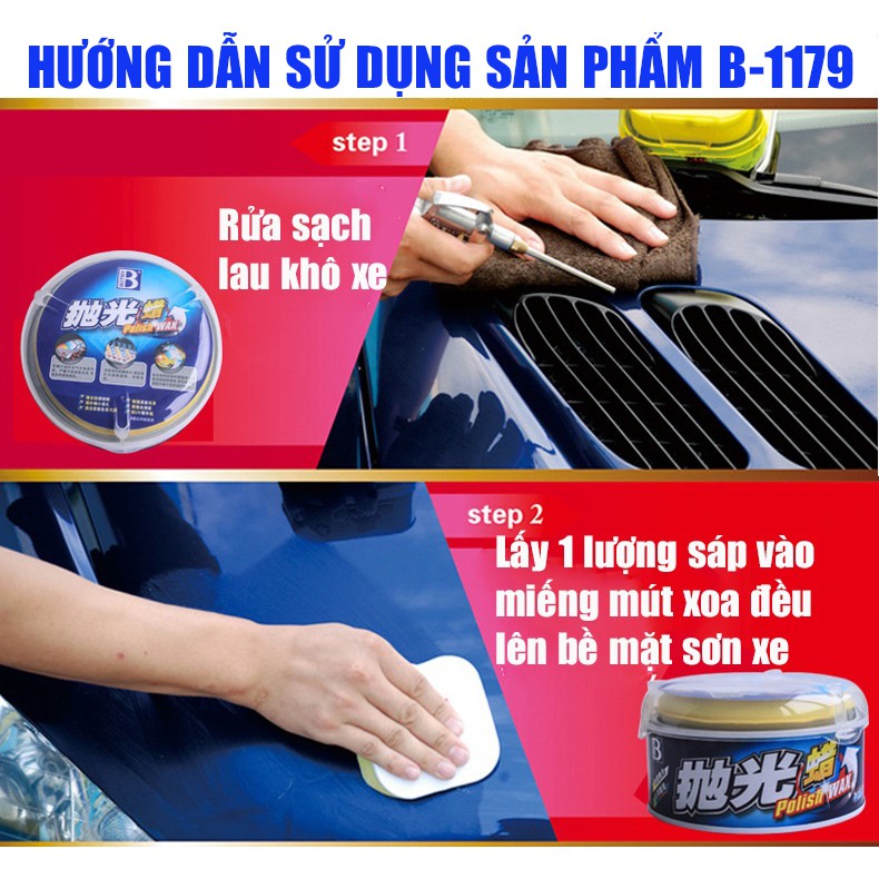 Sáp đánh bóng xe BOTNY Polish Wax 250g B-1179, wax làm mờ vết trầy, kem tẩy vết xước và đánh bóng mặt sơn xe hơi, ô tô