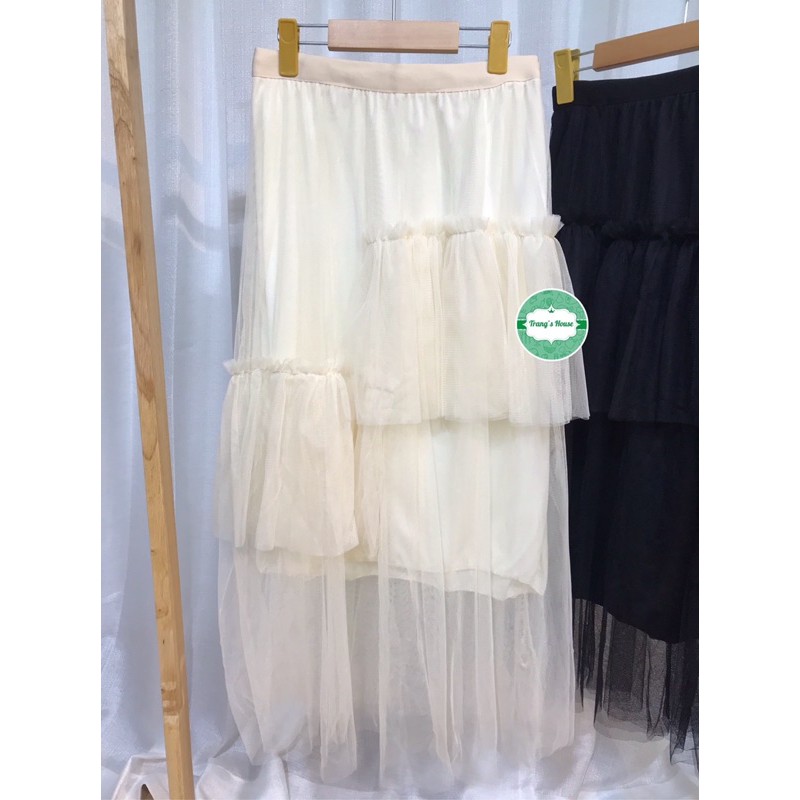 Chân váy dài voan xếp ly màu trắng, đen midi Vintage freesize 79cm 42~62kg, chân váy xếp ly dài công sở | BigBuy360 - bigbuy360.vn