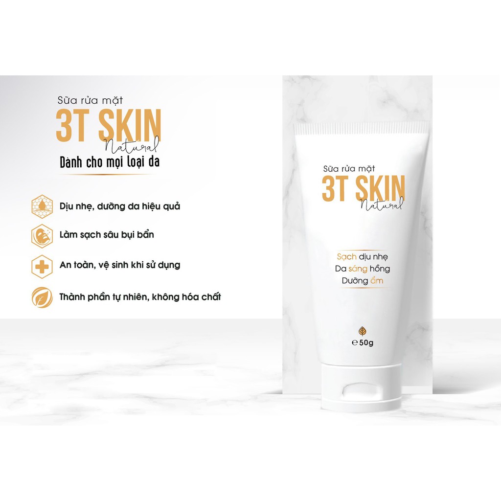 Sữa Rửa Mặt Thiên Nhiên 3T Skin Sạch Sâu Dịu Nhẹ, Giúp Da Sáng Mịn, Ngăn Ngừa Mụn (50gr) | BigBuy360 - bigbuy360.vn