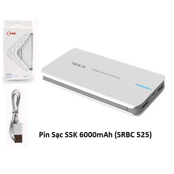 PIN SẠC DỰ PHÒNG SSK SRBC 525 DUNG LƯỢNG 6000MAH 2 CỔNG USB,DTECH 7800MAH OT217