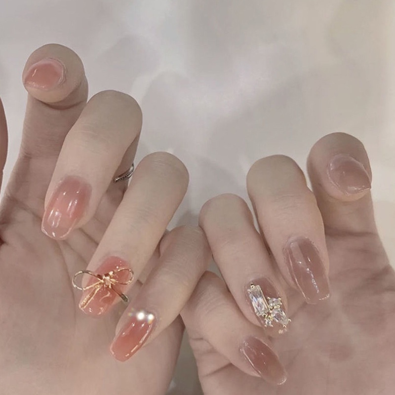 Set 24 móng tay giả ngắn họa tiết thời trang chống thấm nước