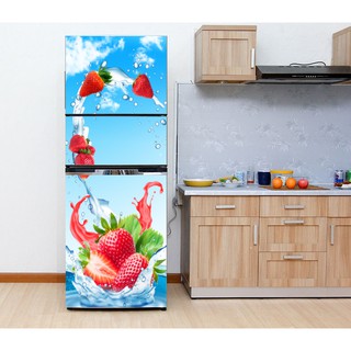 Decal trang trí tủ lạnh mẫu dâu và nước chất lượng cao độ phai màu trên 10 năm