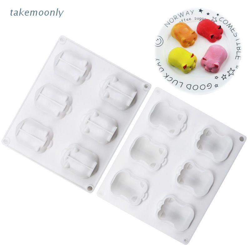 Khuôn Làm Bánh / Sô Cô La / Kẹo Đường Hình Chú Heo 3d 6 Lỗ Bằng Silicon Dễ Thương An Toàn Cho Bé Diy