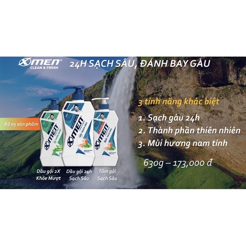 Dầu gội Xmen Clean & Fresh 24h Sạch Sâu 630gr - [Muối khoáng Himalaya]