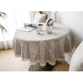 KHĂN TRẢI BÀN TRÒN LANDECOR KẺ Ô VƯƠNG LỚN(MÀU KEM)-TB359 PHÙ HỢP CHO TRANG TRÍ BÀN TIỆC BÀN BẾP