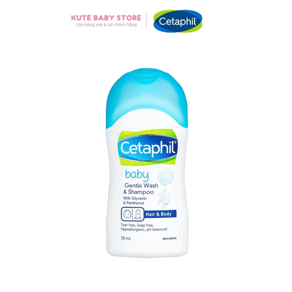 Sữa tắm gội dịu nhẹ cho bé Cetaphil Baby Gentle Wash 50ml chai du lịch tiện lợi