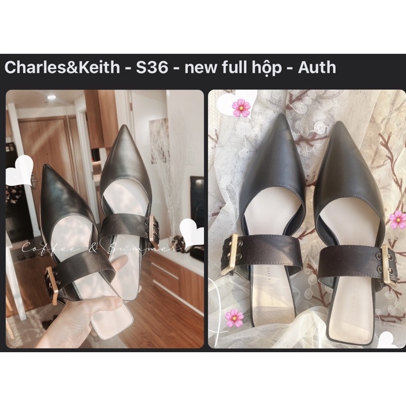 Giầy sục quai ngang Satin nữ thanh lịch - Charles&Keith - Size36 - Màu đen - 1 đôi mới như hình