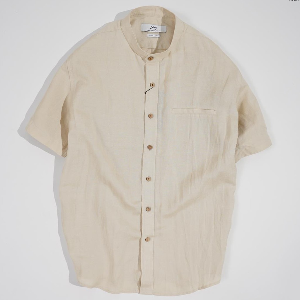 Áo sơ mi nam 360BOUTIQUE ngắn tay cổ tàu-STNTK214