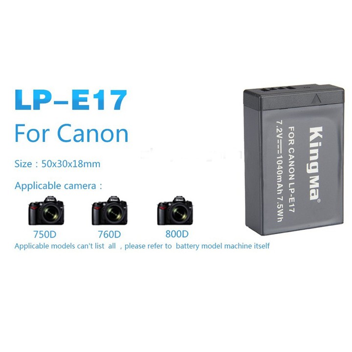 Pin sạc LP-E17 máy ảnh Canon EOS M3 M5 M6 750D 760D 800D KingMa 1040 mAh