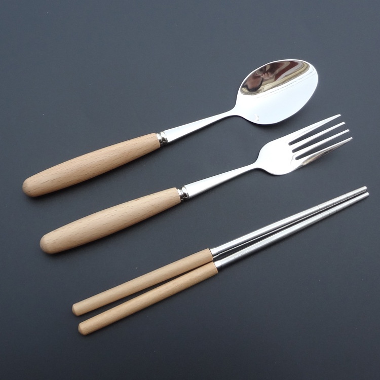 Bộ Đũa Thìa Dĩa Văn Phòng inox 304 cán gỗ, du lịch picnic dã ngoại cắm trại (Hộp Lúa Mạch) - Bộ muỗng đũa thìa cá nhân
