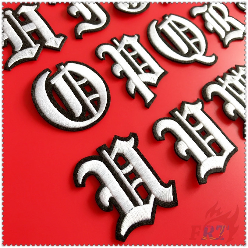 ✿ Old English Letters - White Iron-on Patch ✿ 1Pc Diy Embroidery Patch Sew on Iron on Badges Patches