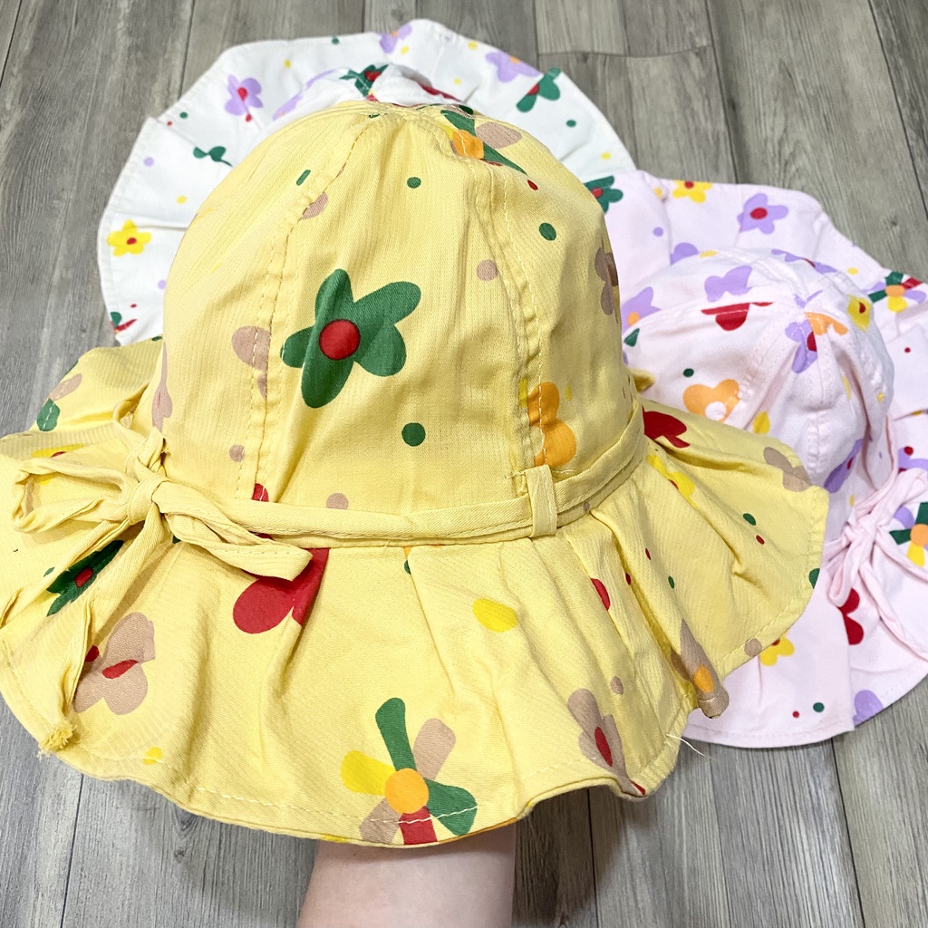 [ẢNH THẬT] Mũ, Nón Tai Bèo Vành Rộng Vải Mềm Hàn Quốc Cho Bé Gái Có Dây Cột (18-30 tháng)