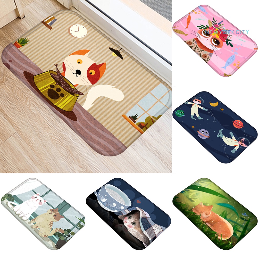 Thảm Chùi Chân Chống Trượt In Họa Tiết Mèo Dễ Thương Trang Trí Nhà Cửa
