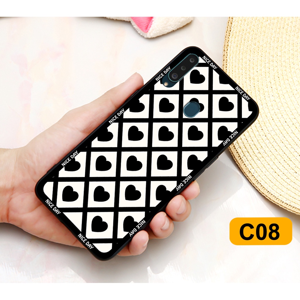 Ốp lưng Samsung A20s - Samsung M30 in hoạ tiết caro trái tim đen trắng, gấu bear cute đáng yêu