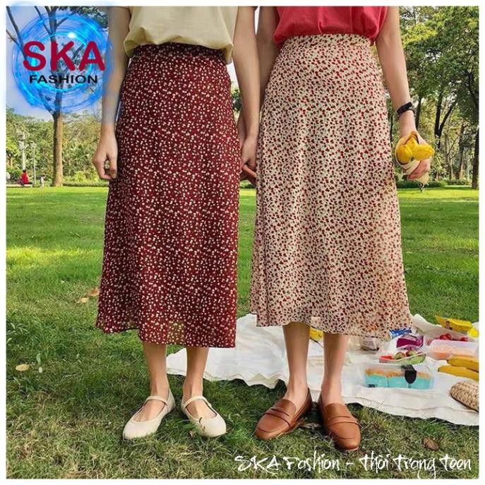 Chân Váy Hoa Nhí Midi Nhẹ Nhàng, Váy Voan 2 Lớp Dáng Dài - Bingxin