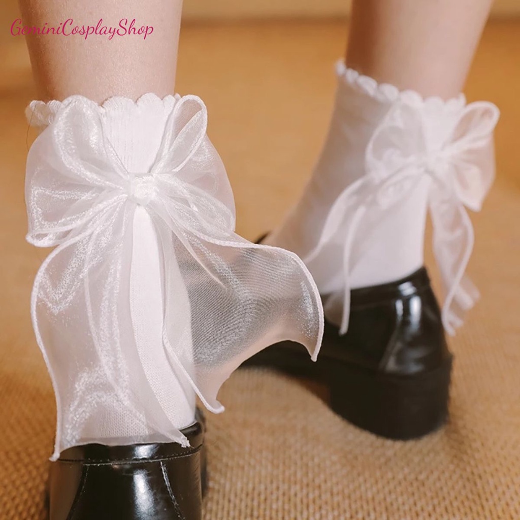 Vớ Cotton Mềm Màu Trơn Đính Nơ Phong Cách Lolita Dễ Thương TC10