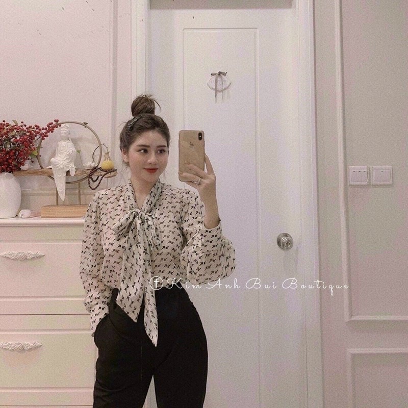 Áo sơ mi voan lụa cổ nơ