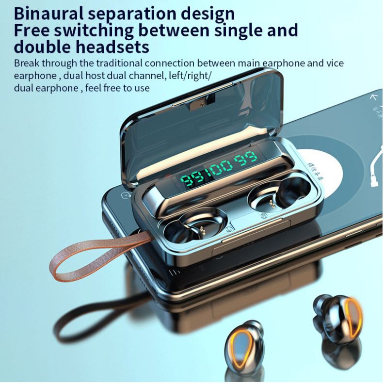 Tai nghe bluetooth 5.0 mắt sói trong đêm âm thanh vòm 9D kén sạc dung lương pin 3500