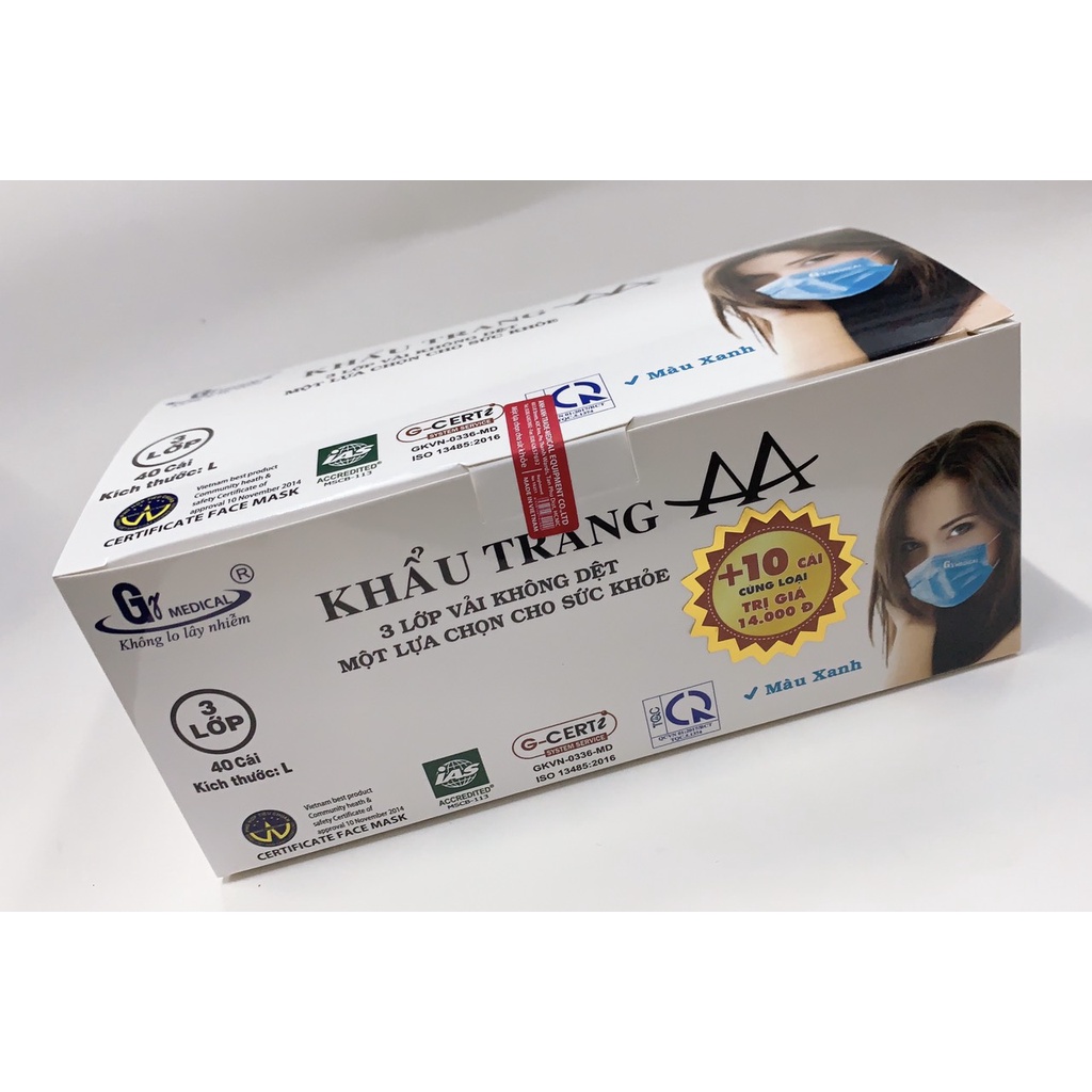 KHẨU TRANG AA MÀU XANH 3 LỚP 50 CÁI