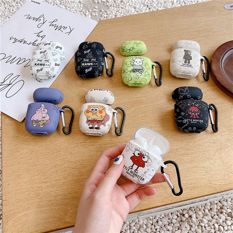 Vỏ bảo vệ hộp sạc tai nghe Bluetooth Baseus W04 Pro bằng silicon mềm hình SpongeBob SquarePants Pie Big Star Baseus Encok W04