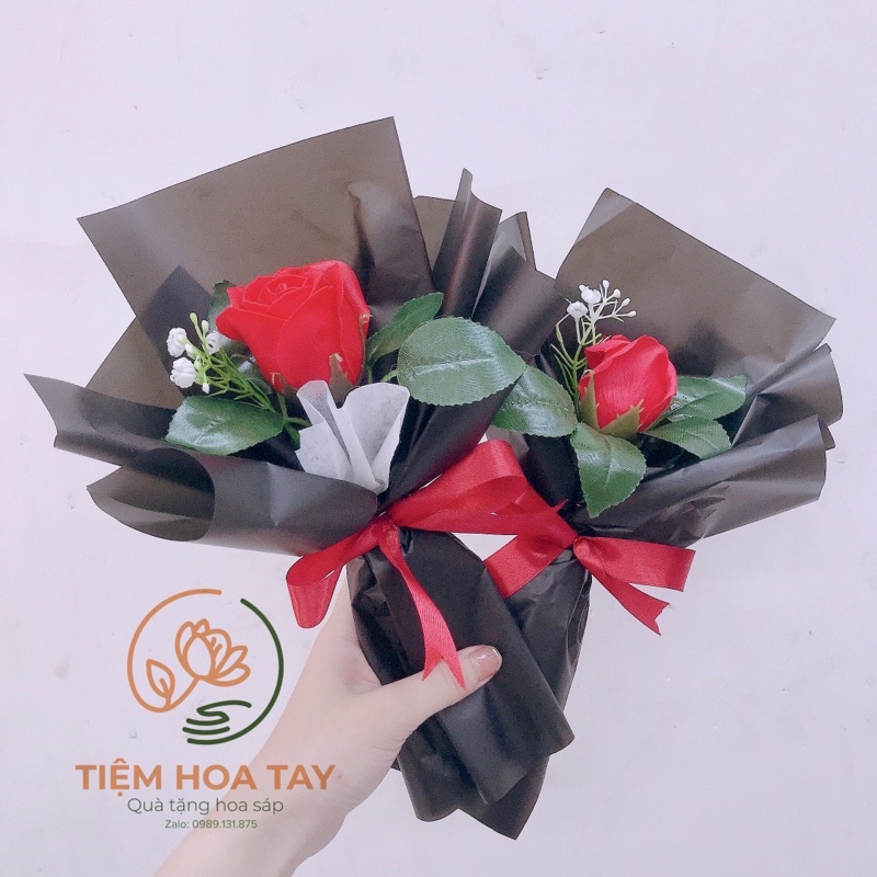 Bó hồng sáp thơm 1 bông to xoè cao 28cm