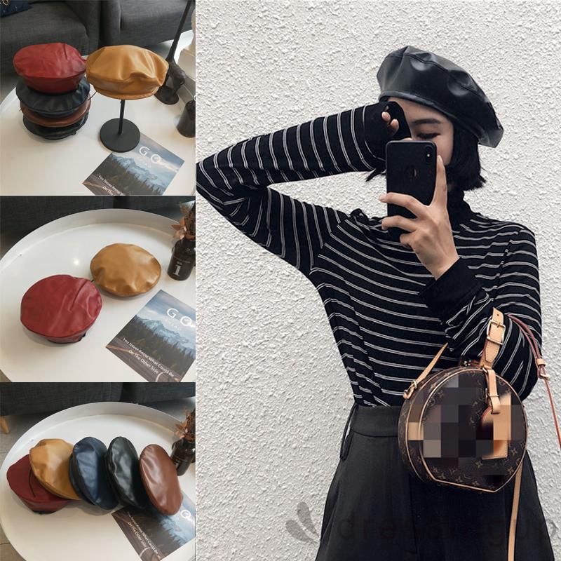 Mũ beret bằng da PU thời trang cho nữ