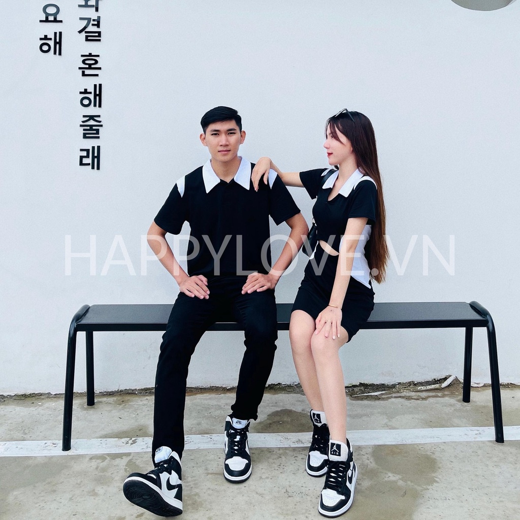 Đồ đôi nam nữ set Couple Áo nam Váy nữ màu đen phong cách hàn quốc hàng Quảng Châu cao cấp HAPPYLOVE H20