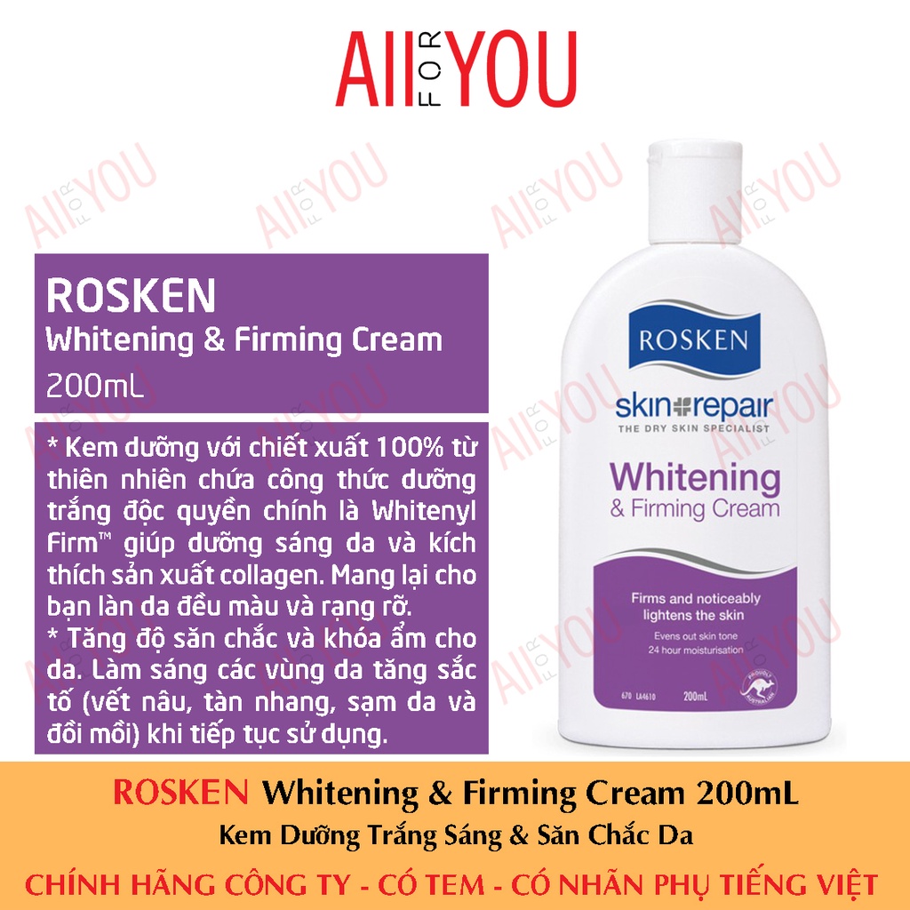 Rosken Whitening & Firming Cream 200mL - Kem Dưỡng Trắng Sáng & Săn Chắc Da.