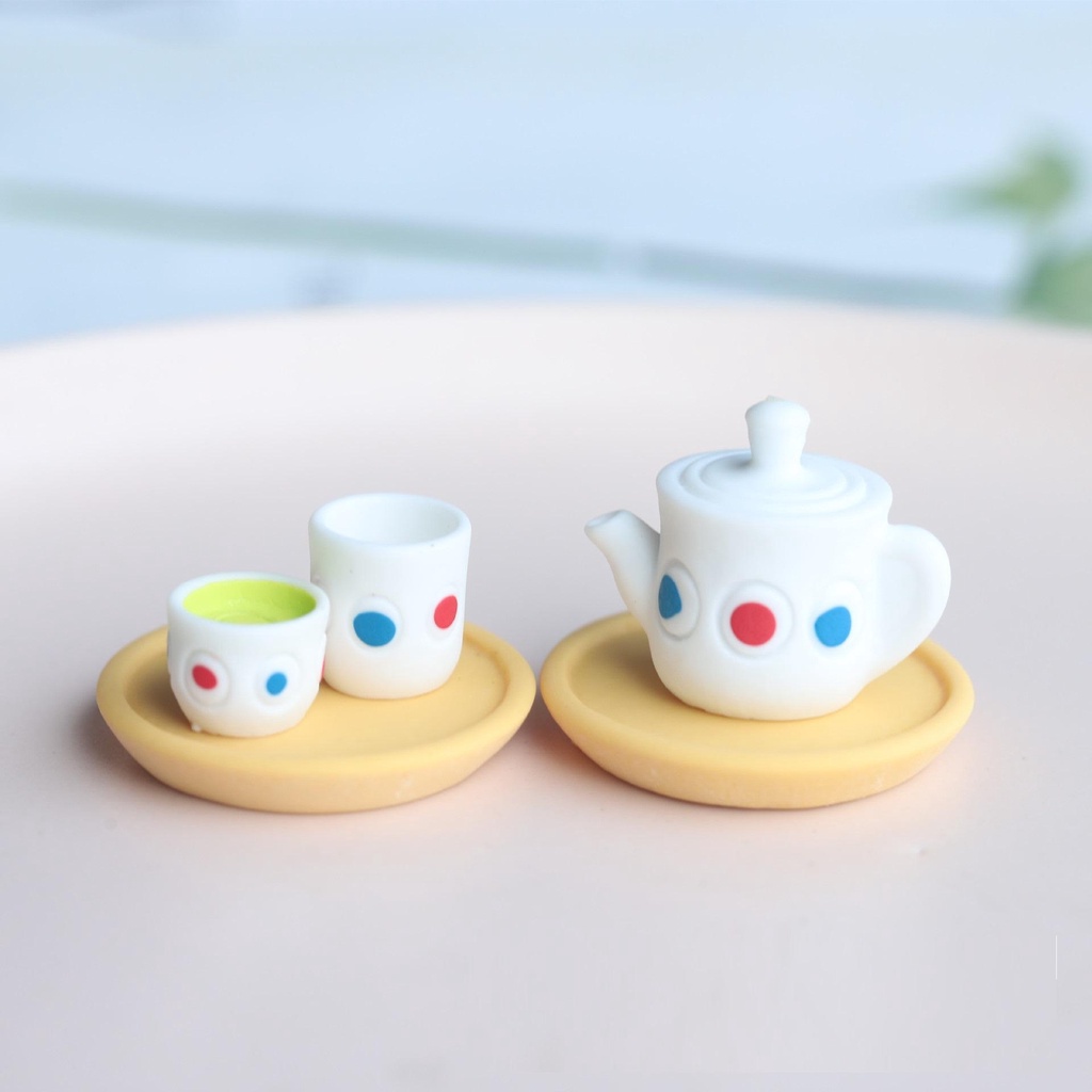 Mô hình bộ 4 món tách trà xanh trang trí nhà búp bê