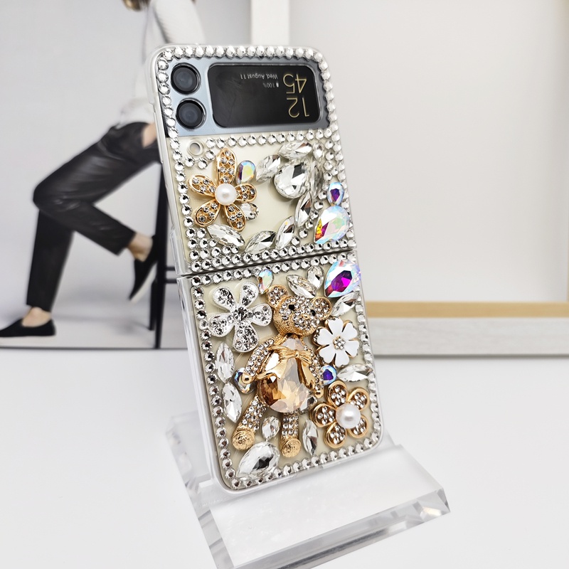 Zflip5 Bling Kim Cương Đá Quý Gấu Hoa Lấp Lánh Dành Cho Samsung Galaxy Z Flip 5 Z Flip 4 5G Zflip3 Zflip Zfold4 Zfold3 Zfold2 Ốp điện thoại TPU Mềm Kim Cương Giả Sang Trọng