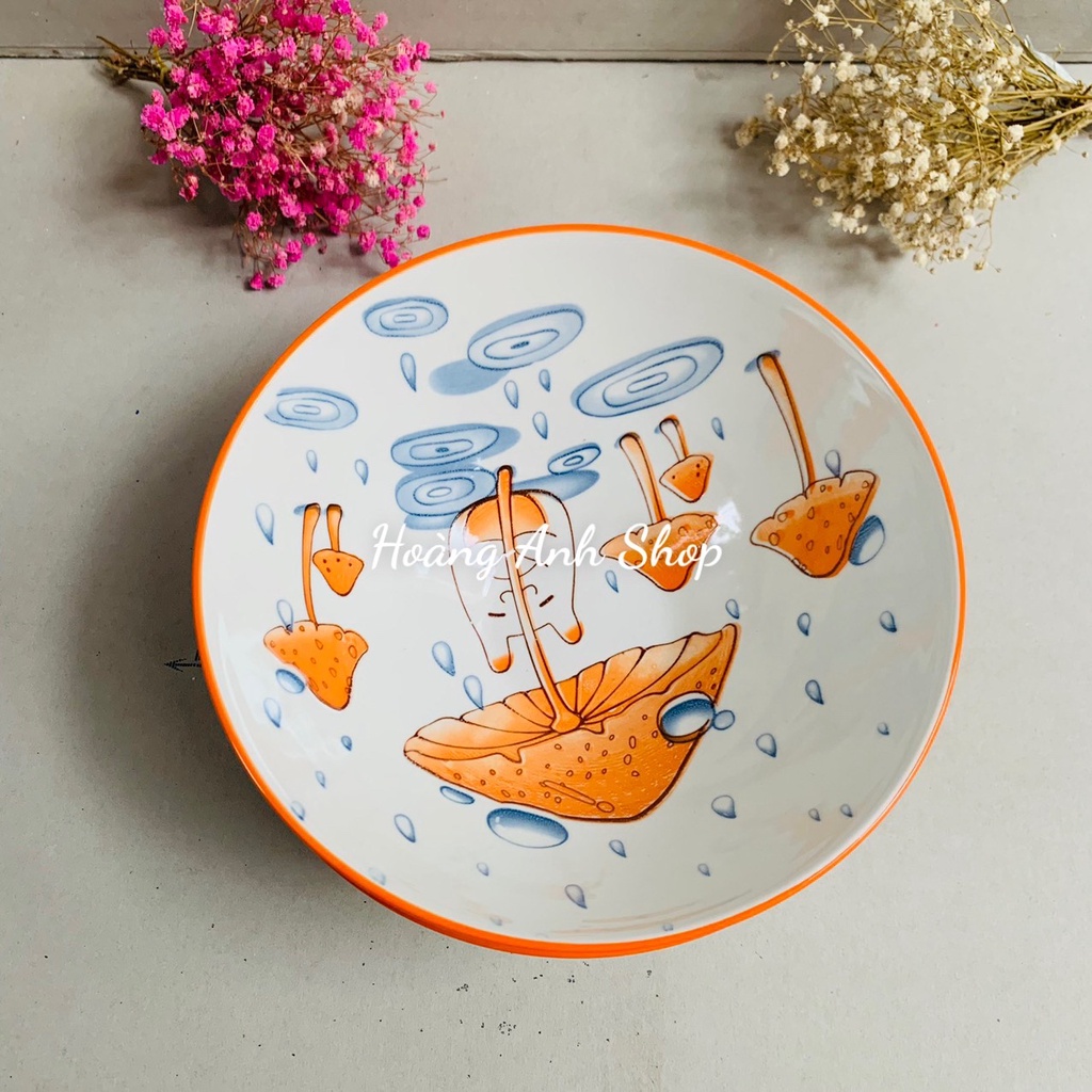 Tô Sứ Loe Đường Kính 20Cm Họa Tiết Nấm Dễ Thương Có Vân Ngoài - Đồ Sứ Decor Xinh Xắn