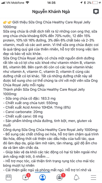 Sữa ong chúa Healthy Care Royal Jelly 1000mg hàng chính hãng Úc | Thế Giới Skin Care