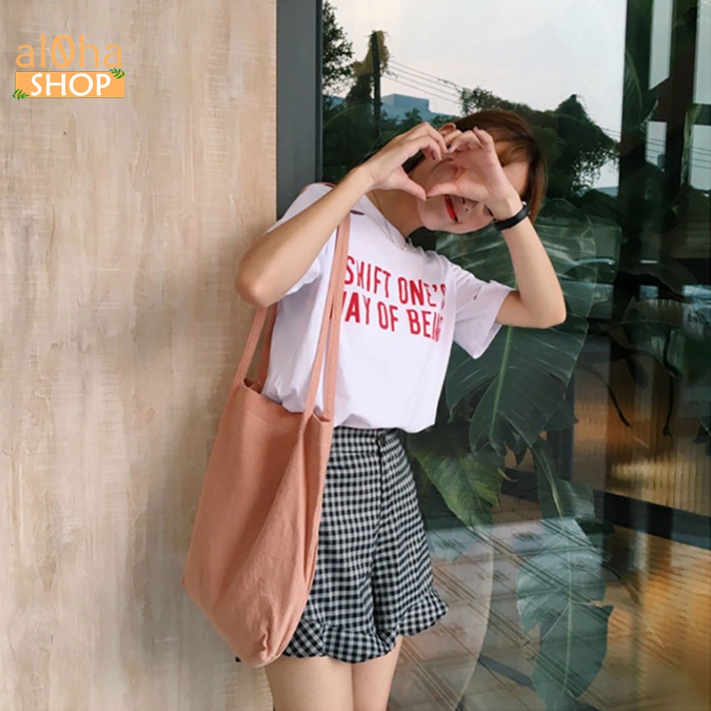 Túi tote đeo vai vải bố canvas trơn T036 nữ đựng đồ đi học, đi chơi mềm đẹp - al0ha Shop