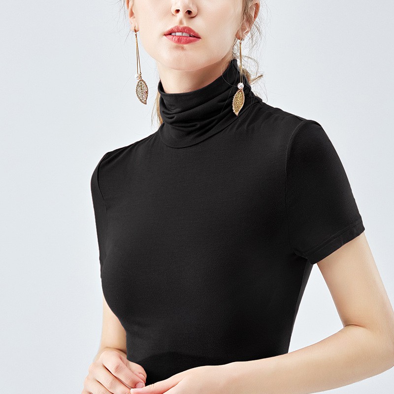 Áo thun nữ cổ lọ KING Áo thun cổ cao tay ngắn, thun cotton co giãn cao cấp thấm hút mồ hôi tốt giá rẻ T16