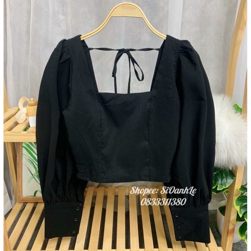 Áo kiểu tay phồng cột nơ lưng - màu đỏ, đen, trắng, vàng, hồng, nude - mặc đi chơi, đi tiệc