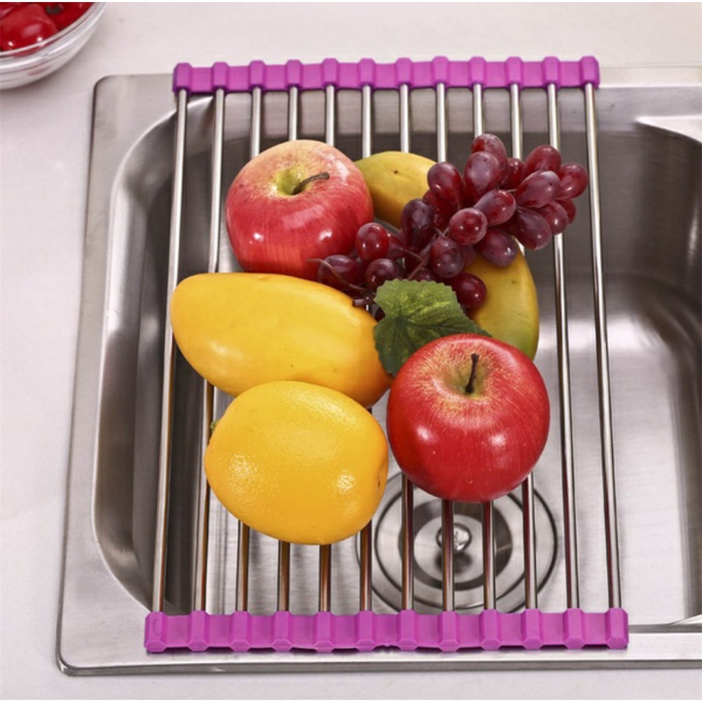 Vỉ để ráo nước cho bồn rửa chén bằng thép có thể cuộn lại được